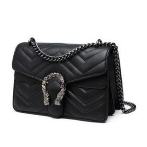 Snake Printed Clutch Purses Leather Chain Shoulder Bags - Quilted Black